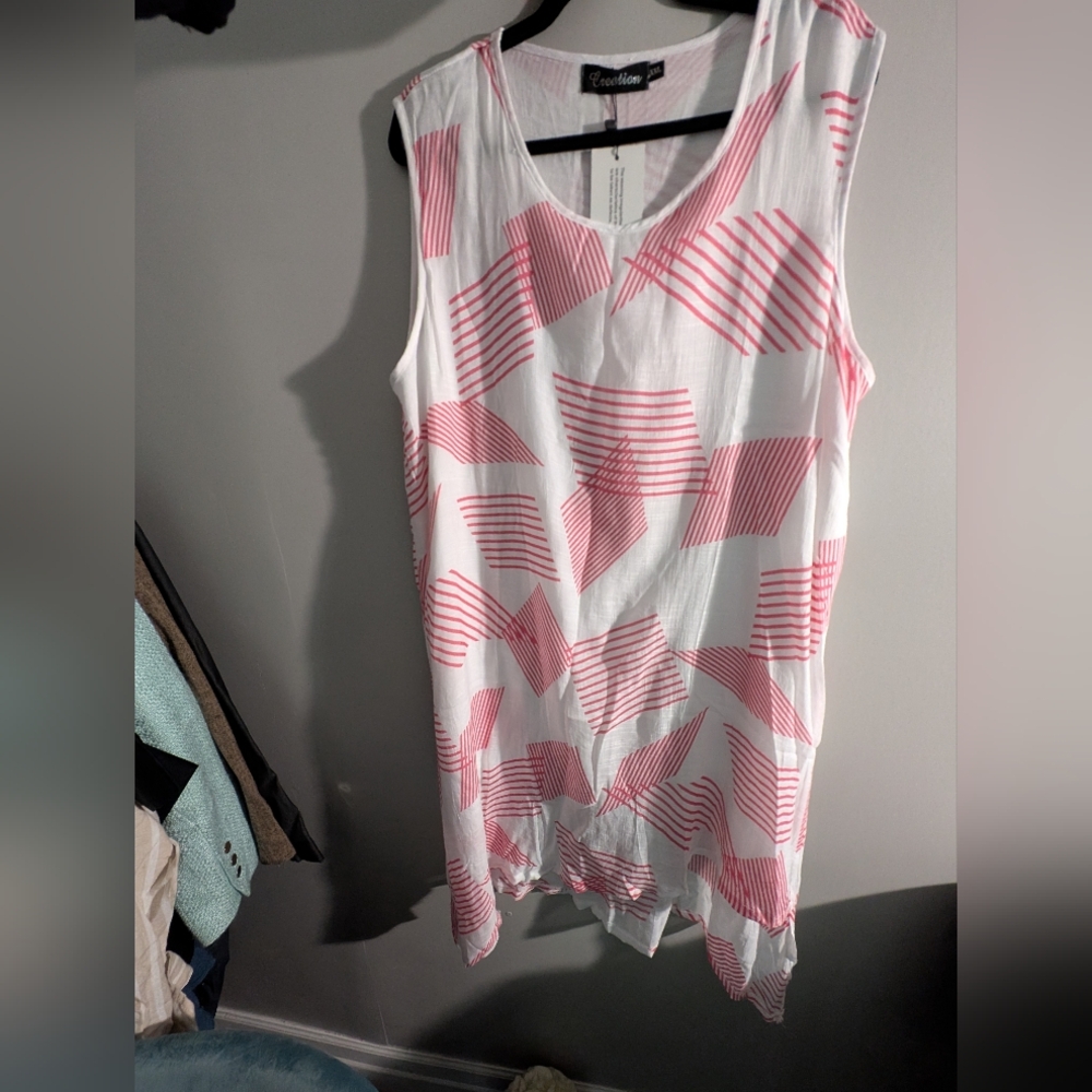 Creation White and Pink Geometric Tank Dress